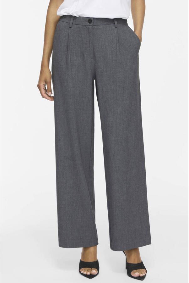 VILA wide leg high waist casual broek grijs