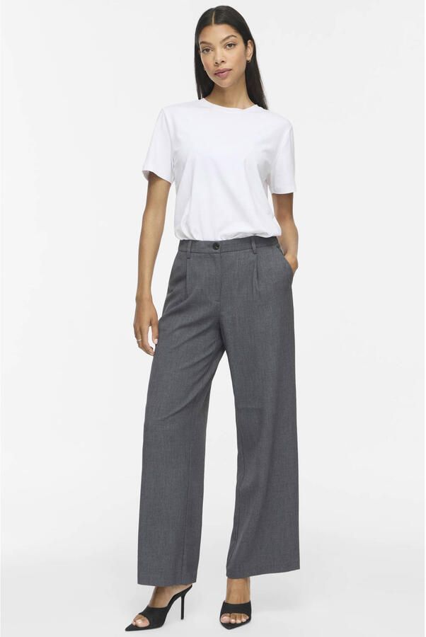 VILA wide leg high waist casual broek grijs - Foto 3