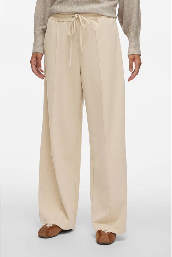 VILA wide leg high waist casual broek lichtgrijs gebreid - Foto 2