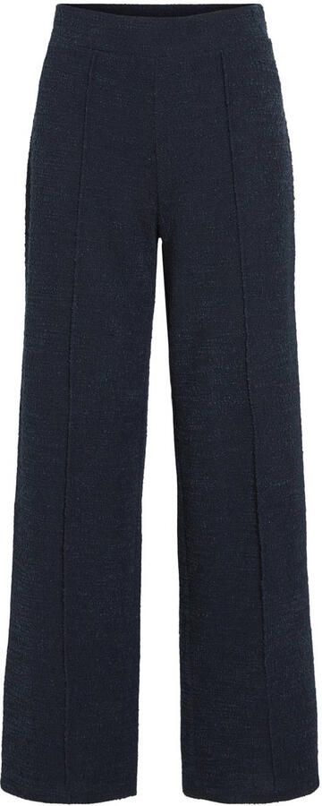 VILA Wide leg high waist casual broek marineblauw