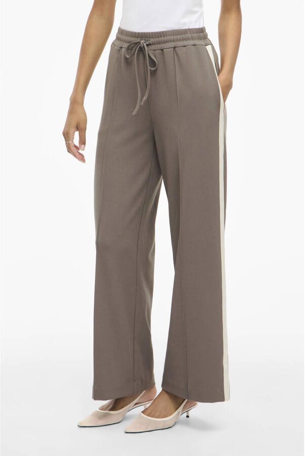 VILA wide leg high waist casual broek taupe