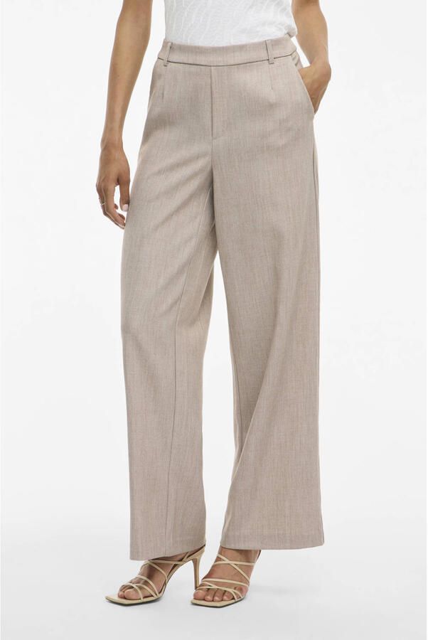 VILA wide leg high waist casual broek zand