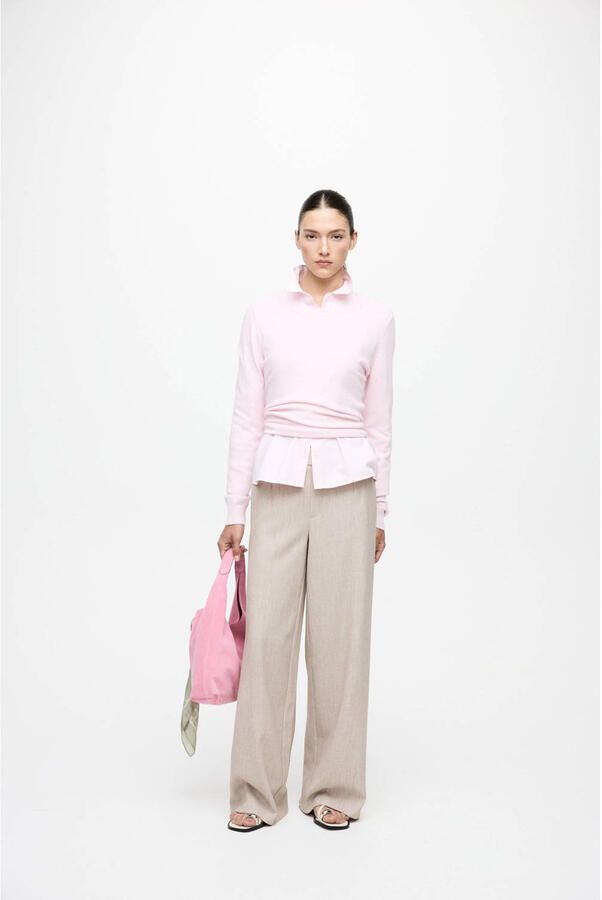VILA wide leg high waist casual broek zand - Foto 2