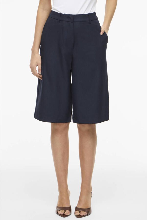 VILA wide leg high waist casual short donkerblauw