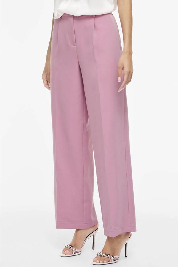 VILA wide leg high waist pantalon roze
