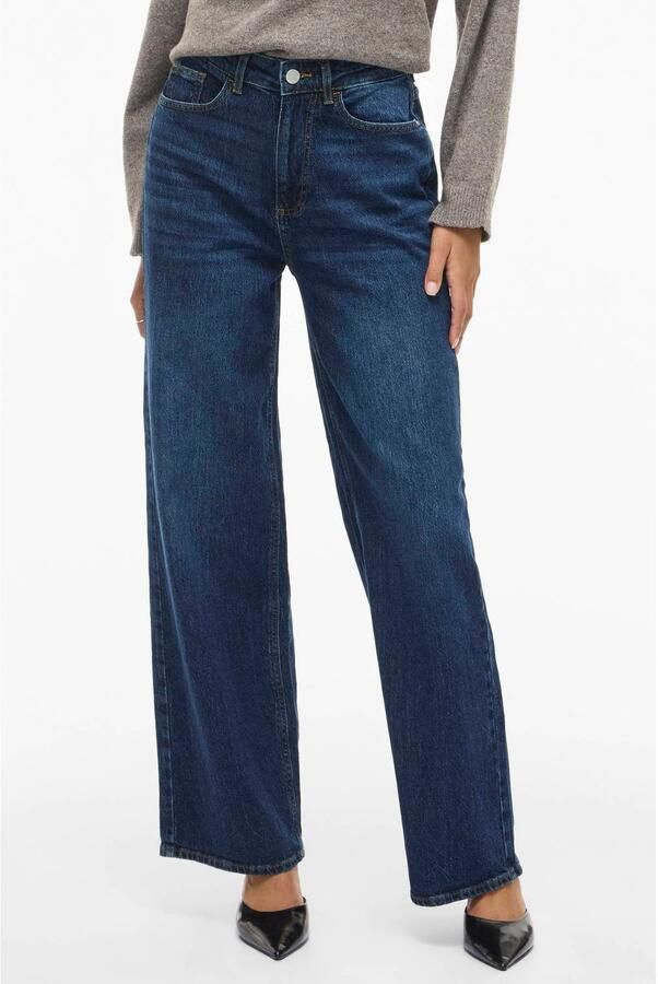 VILA wide leg jeans donkerblauw