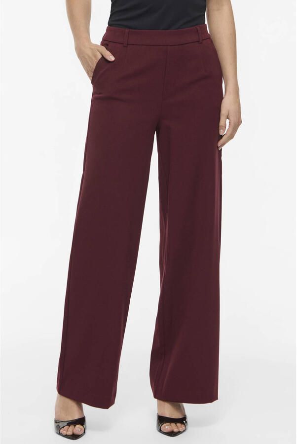 VILA wide leg pantalon donkerrood