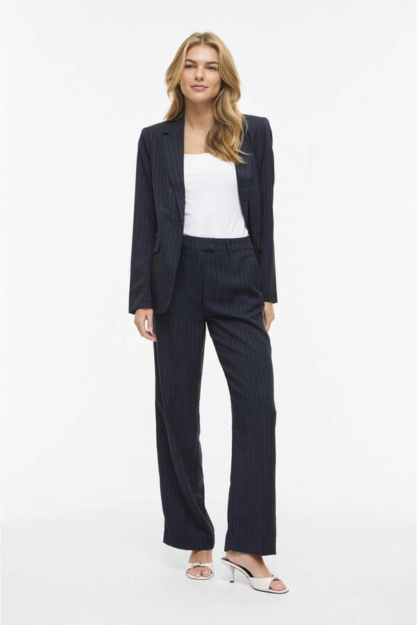 VILA wide leg regular waist casual broek met krijtstreep blauw - Foto 2