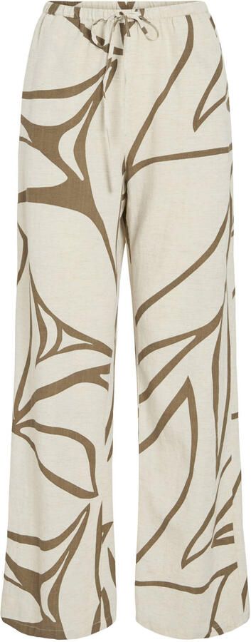 VILA wide leg regular waist casual broek met linnen beige - Foto 3