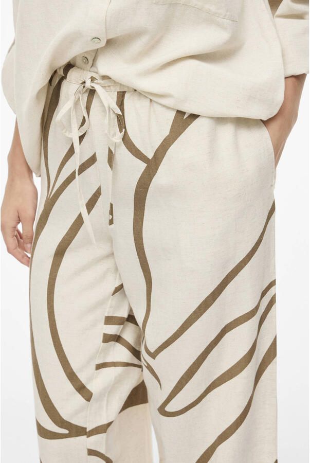 VILA wide leg regular waist casual broek met linnen beige