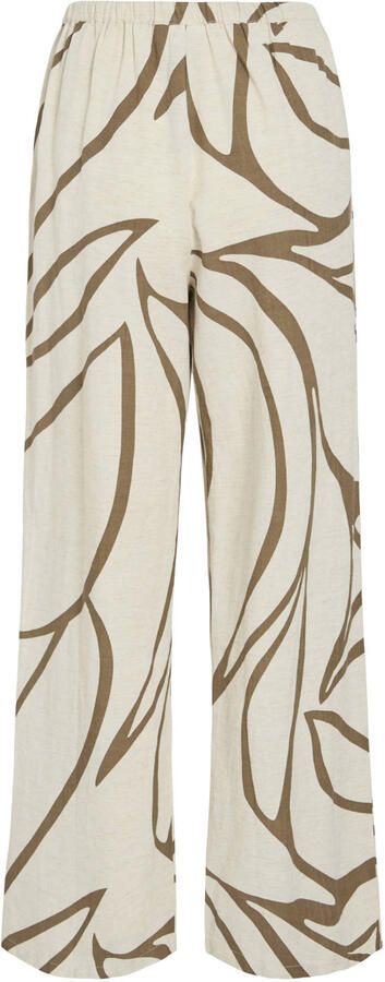 VILA wide leg regular waist casual broek met linnen beige - Foto 2