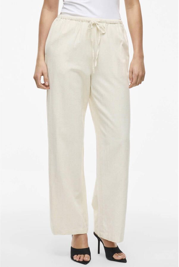 VILA wide leg regular waist casual broek met linnen ecru