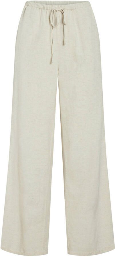 VILA wide leg regular waist casual broek met linnen ecru - Foto 3