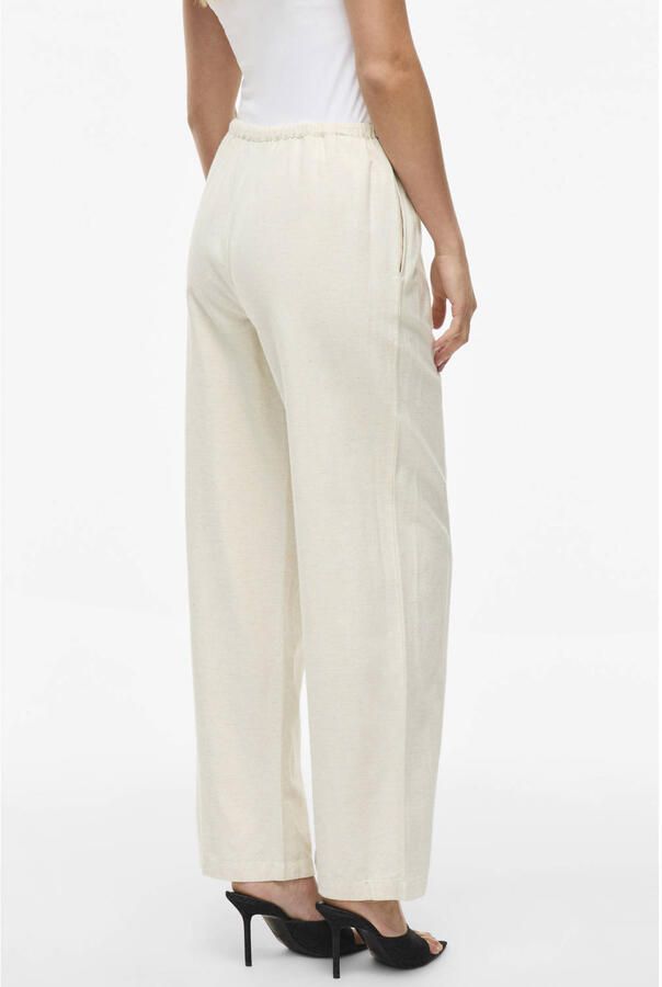 VILA wide leg regular waist casual broek met linnen ecru - Foto 2