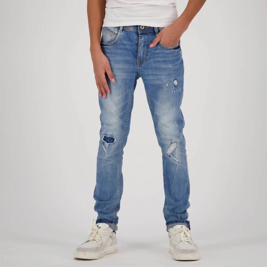 VINGINO skinny jeans Anzio met slijtage cruziale blue Blauw Jongens Stretchdenim 104