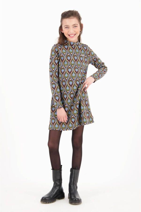 Vingino A-lijn jurk Paula met all over print groen zand lila