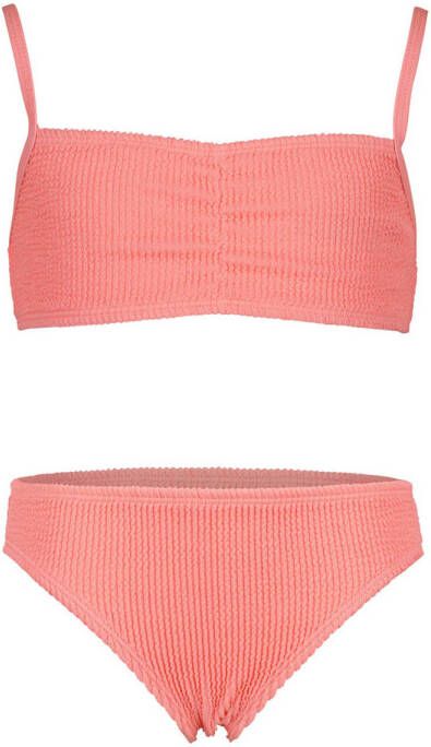 VINGINO bandeau bikini Zena met ribstructuur koraalrood Meisjes Polyester 128