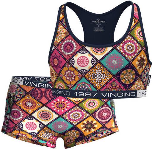 VINGINO bh top met short Mandala roze multicolor Top + short Meisjes Stretchkatoen Halter 110 116