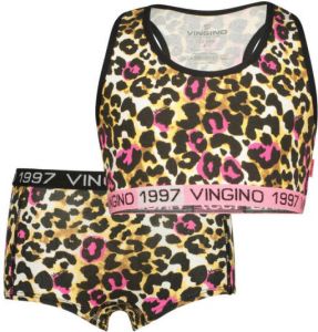 Vingino bh-top + short met panterprint bruin roze zwart