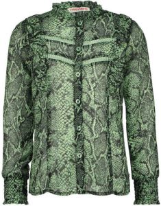 Vingino blouse Lorena met slangenprint en ruches groen zwart