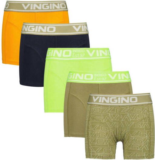 Vingino boxershort set van 5 olijfgroen limegroen oranje