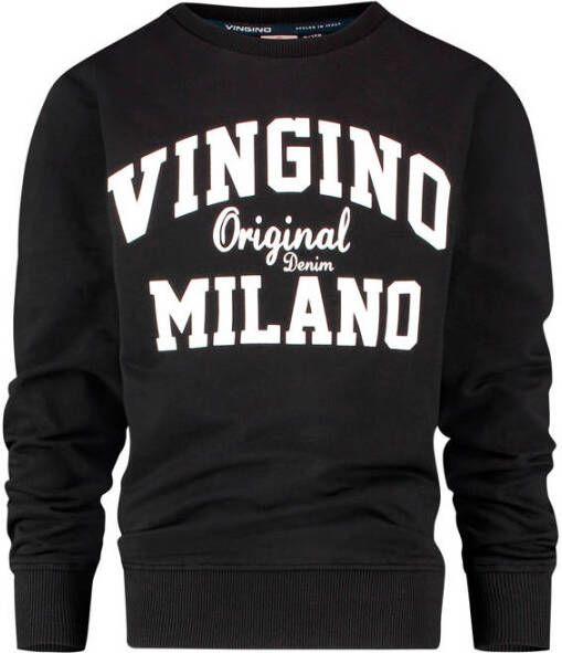 VINGINO Essentials sweater met logo zwart wit Jongens Katoen (biologisch) Ronde hals 164