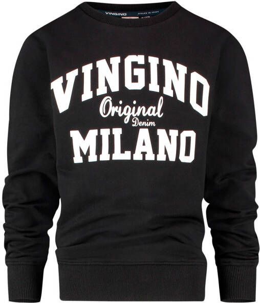 VINGINO Essentials sweater met logo zwart wit Jongens Katoen (biologisch) Ronde hals 116