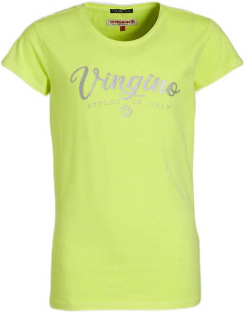 VINGINO Essentials T-shirt met logo neon geel Meisjes Stretchkatoen Ronde hals 104
