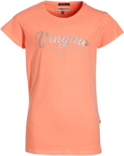 Vingino Essentials T-shirt met logo neon perzik roze