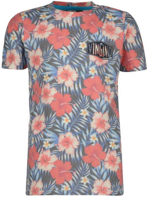 VINGINO gebloemd T-shirt Hup blauw roze Jongens Katoen Ronde hals Bloemen 164