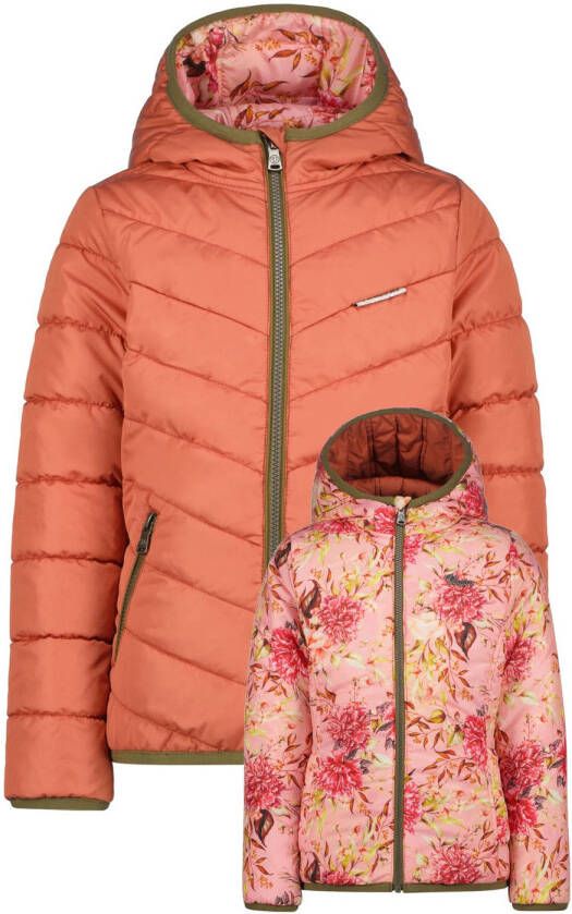 VINGINO gebloemde gewatteerde winterjas Teley roze oranje Meisjes Polyester Capuchon 104