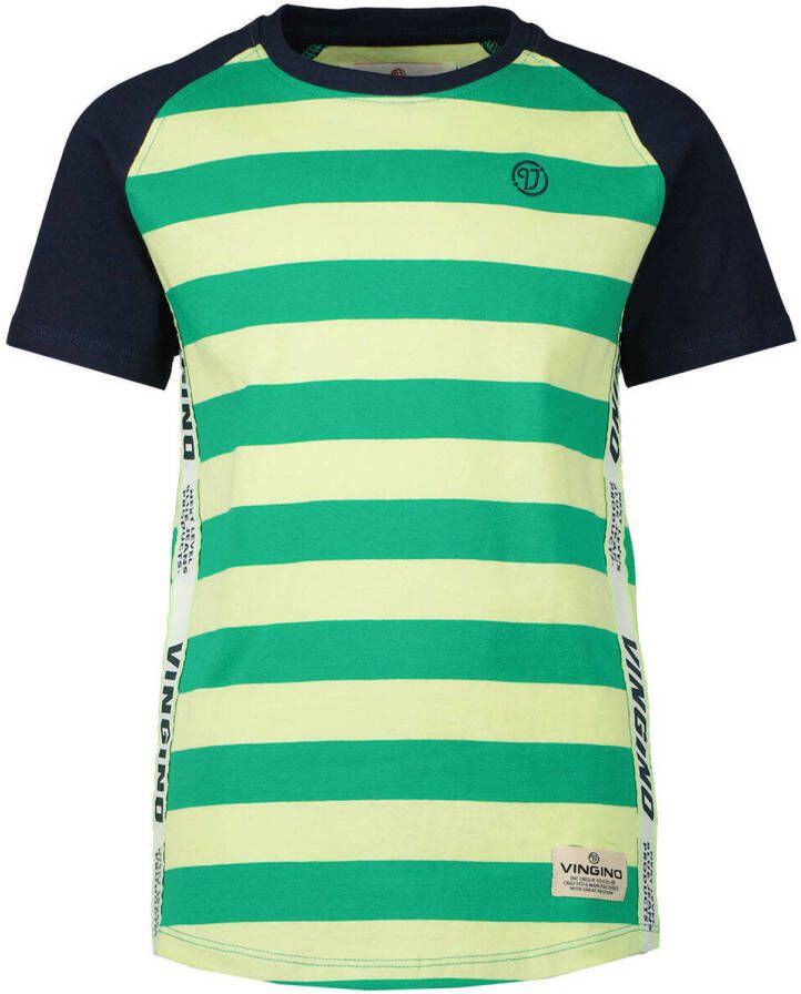 VINGINO gestreept T-shirt groen geel donkerblauw Jongens Katoen Ronde hals 128