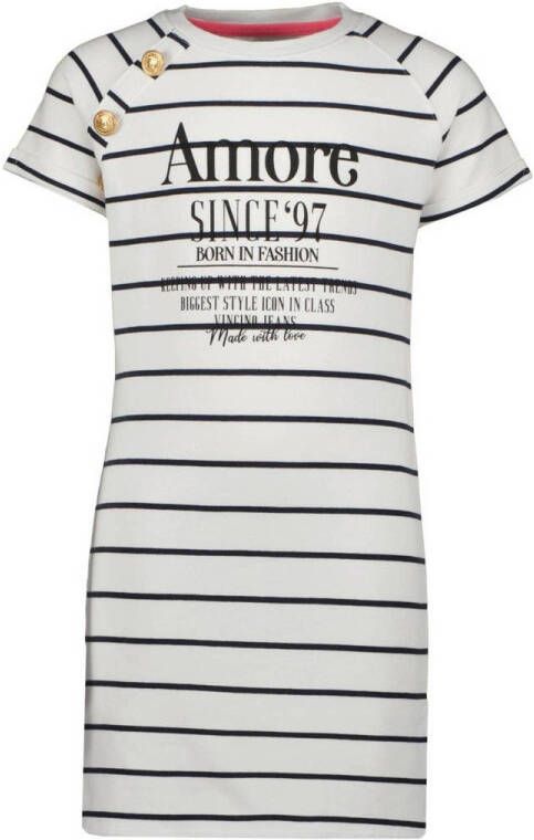 Vingino gestreepte T-shirtjurk Pirza wit zwart