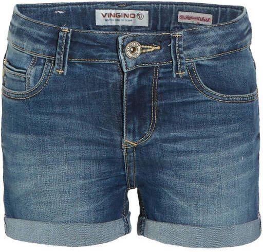 VINGINO high waist jeans short Daizy blue vintage Denim short Blauw Effen 104