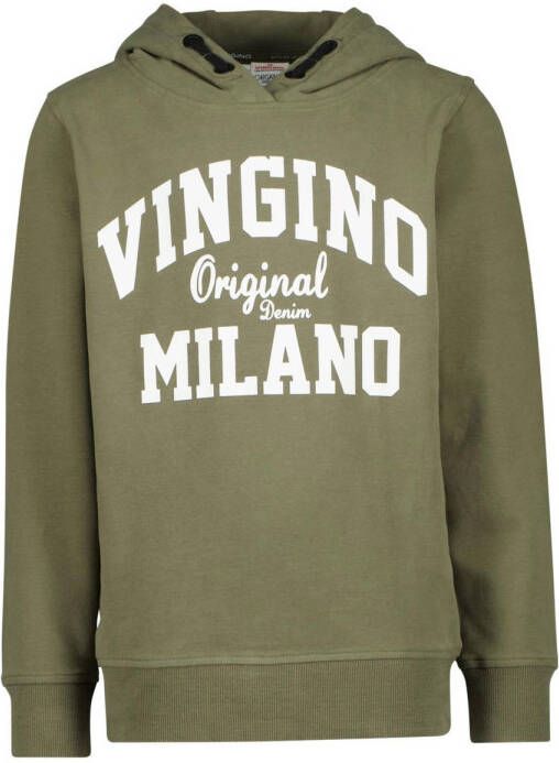 VINGINO hoodie met logo army groen Sweater Logo 140