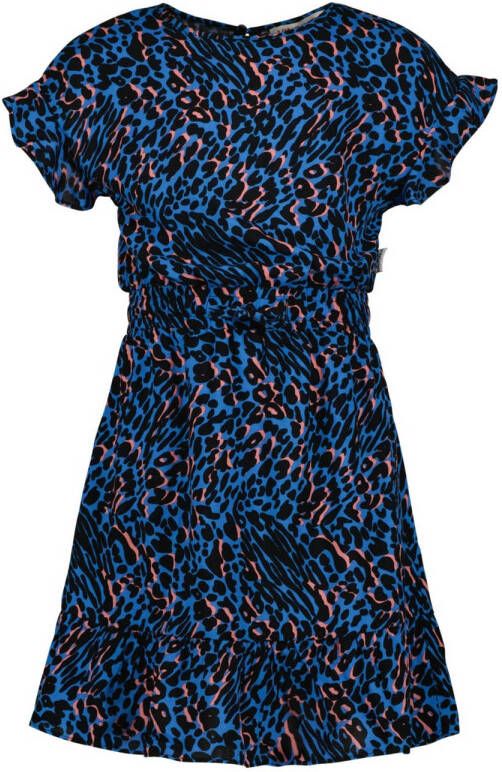 VINGINO jurk PENITA met panterprint donkerblauw zwart Meisjes Viscose Ronde hals 116