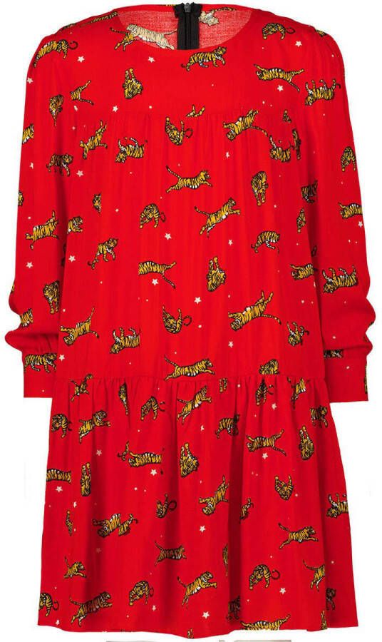 VINGINO jurk Phillis met all over print en volant rood Meisjes Viscose Ronde hals 128