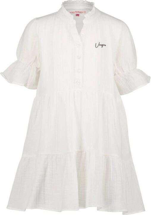 VINGINO jurk wit Meisjes Katoen V-hals Effen 128