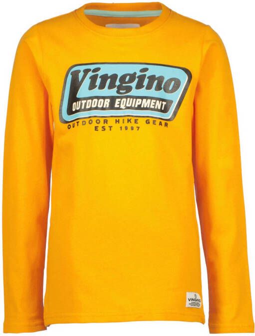 VINGINO longsleeve Jarrod met logo geel Jongens Katoen Ronde hals Logo 104