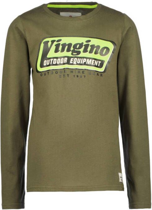 VINGINO longsleeve Jarrod met logo groen Jongens Katoen Ronde hals Logo 140