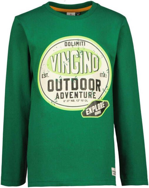 VINGINO longsleeve Jatest met logo groen Jongens Katoen Ronde hals Logo 104