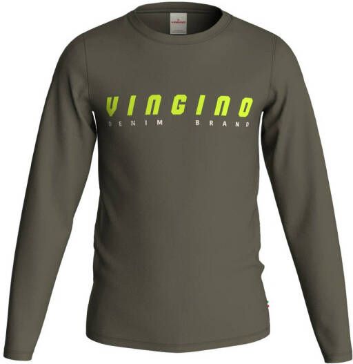 VINGINO longsleeve met logo armygroen Jongens Katoen Ronde hals Logo 104