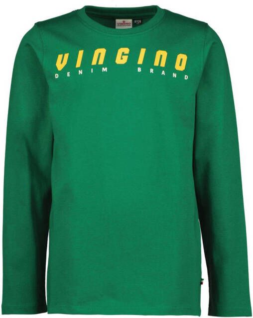 VINGINO longsleeve met logo groen Jongens Katoen Ronde hals Logo 104