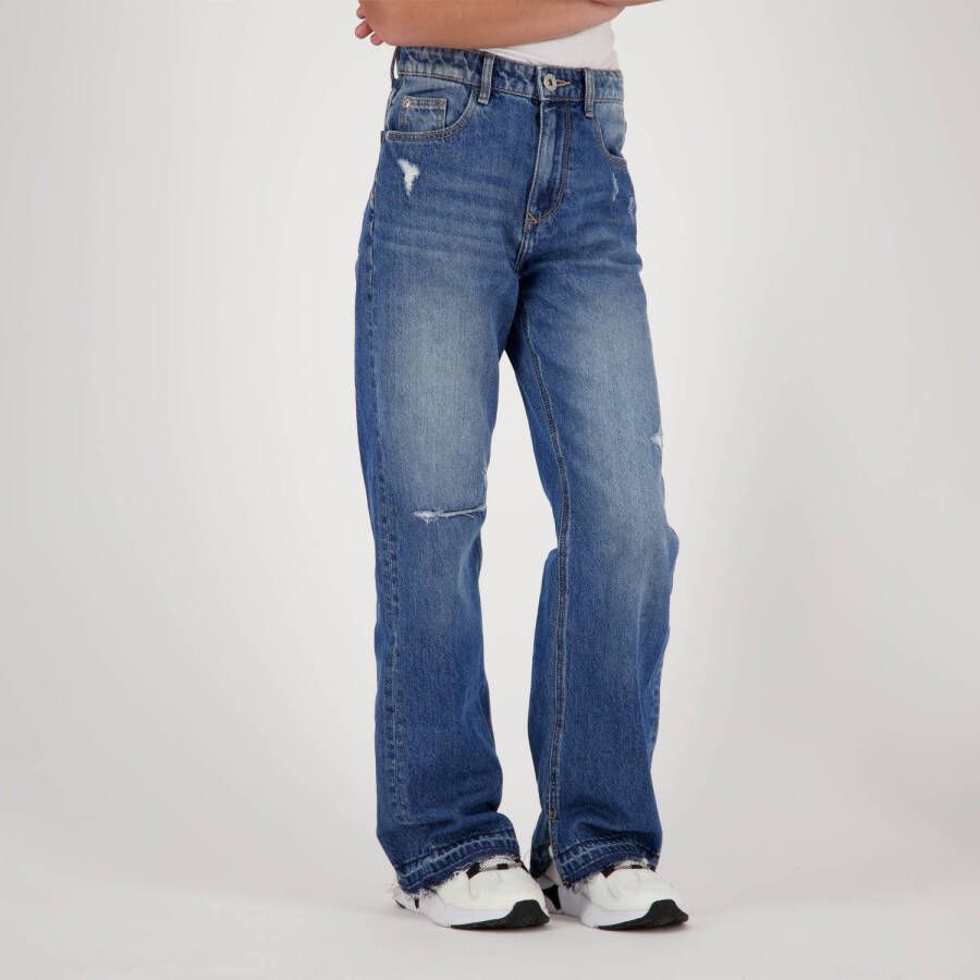 VINGINO loose fit jeans Cato met slijtage blue vintage Blauw Meisjes Denim 104