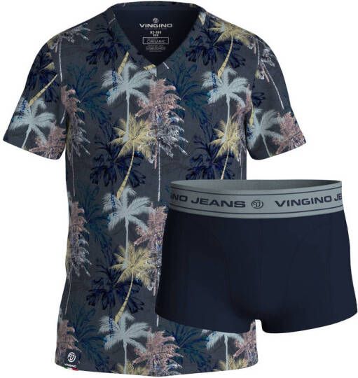 VINGINO Palm ondershirt + boxershort donkerblauw grijs Top + short Jongens Stretchkatoen Ronde hals 110 116