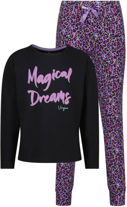 VINGINO pyjama Wayra met dierenprint zwart paars Meisjes Stretchkatoen Ronde hals 134 140