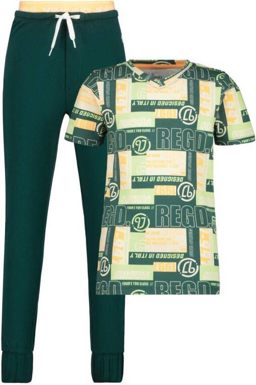 VINGINO pyjama Wence met all over print groen geel Jongens Stretchkatoen V-hals 110 116