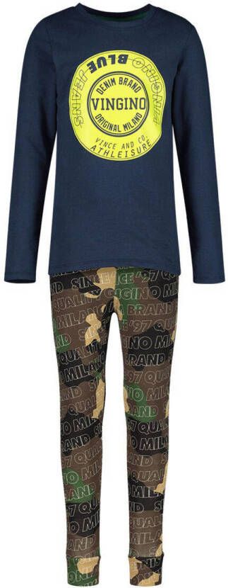 VINGINO pyjama WOLF donkerblauw army Jongens Stretchkatoen Ronde hals All over print 110-116
