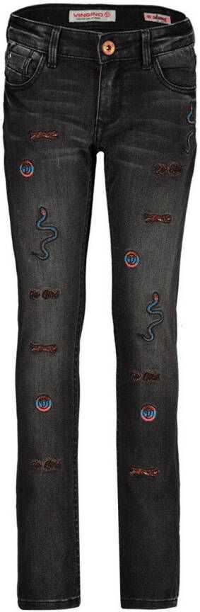 VINGINO skinny jeans Amia black vintage Zwart Meisjes Stretchdenim Effen 158
