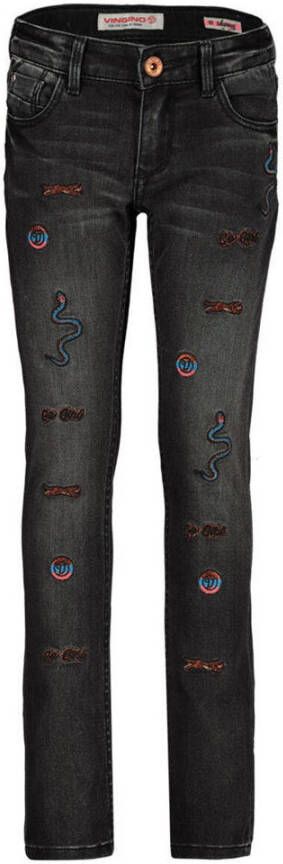 VINGINO skinny jeans Amia black vintage Zwart Meisjes Stretchdenim Effen 158 - Foto 2